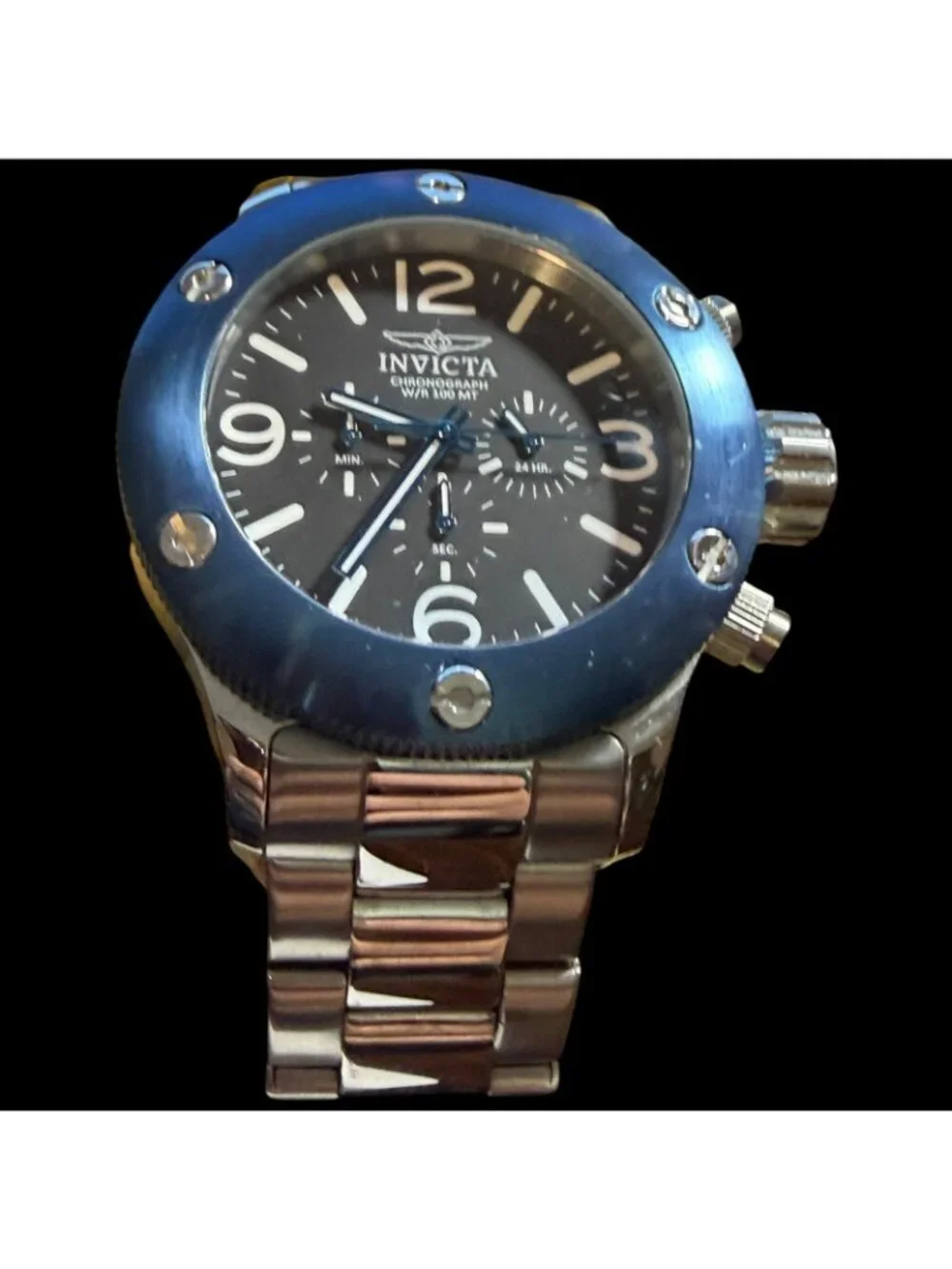 Invicta Russian Diver 1959 Chronograph Men's Watch 18586 Blue Bezel Stainless